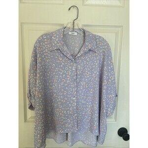 Spin Purple Leopard Print Button Down Blouse Over Size Size Small